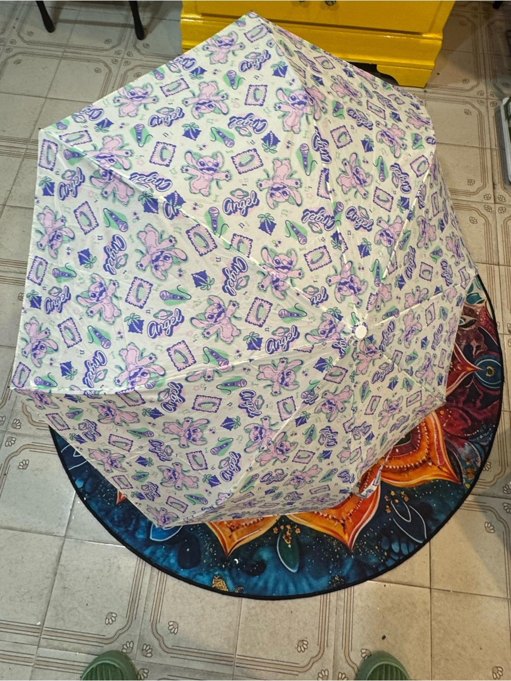 Stitch Foldable Umbrella with Tropical Print - White Handle/Adult Size